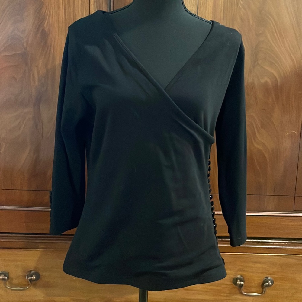 Soft Surroundings Black Wrap-Style Long Sleeve Top